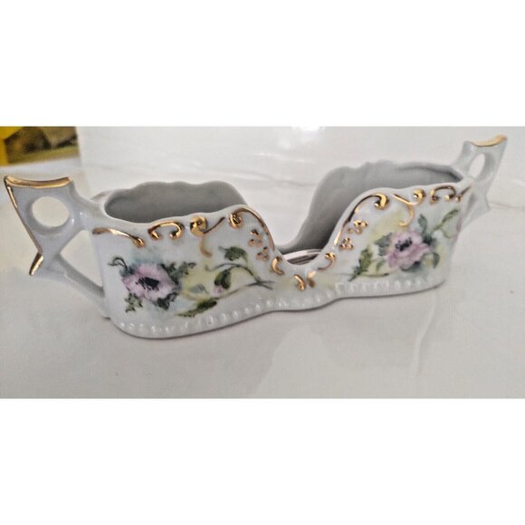 Antique Hand Painted Porcelain Spoon Rest Holder 1900's 8.25 in - Picture 2 of 9